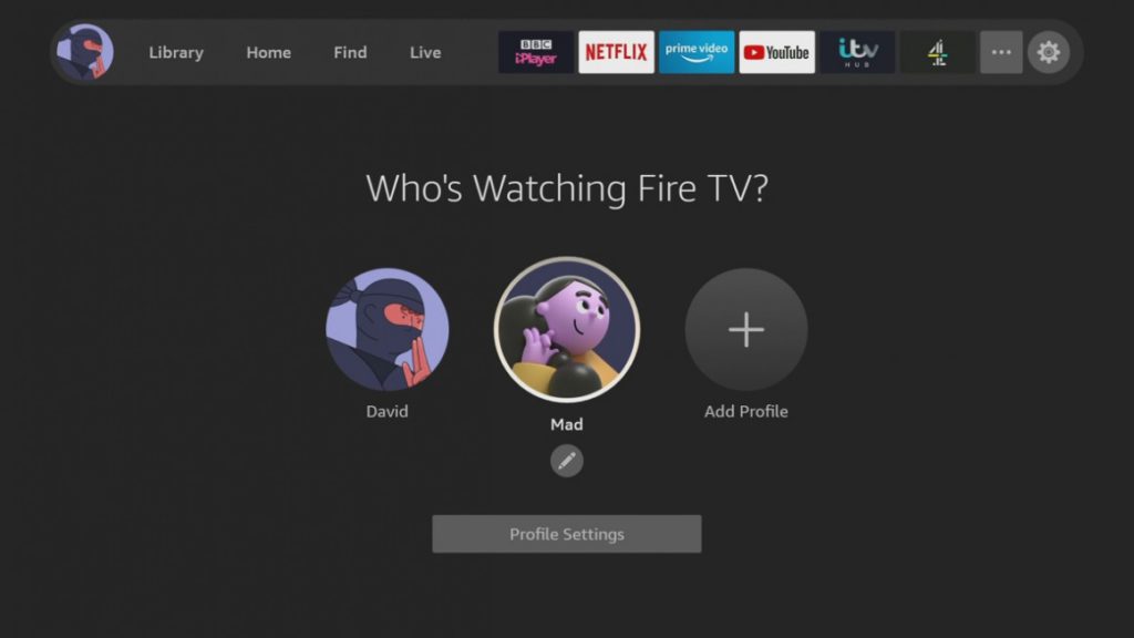 AMAZON FIRE TV Profile Screen 2021