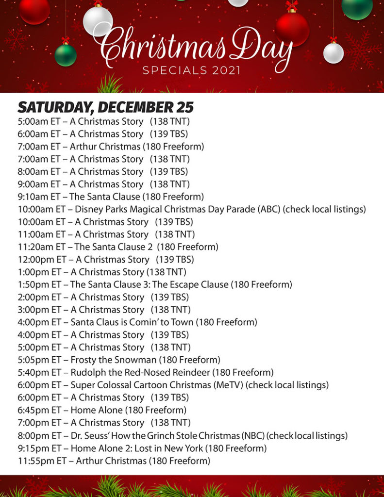 Christmas Day TV Schedule 2021