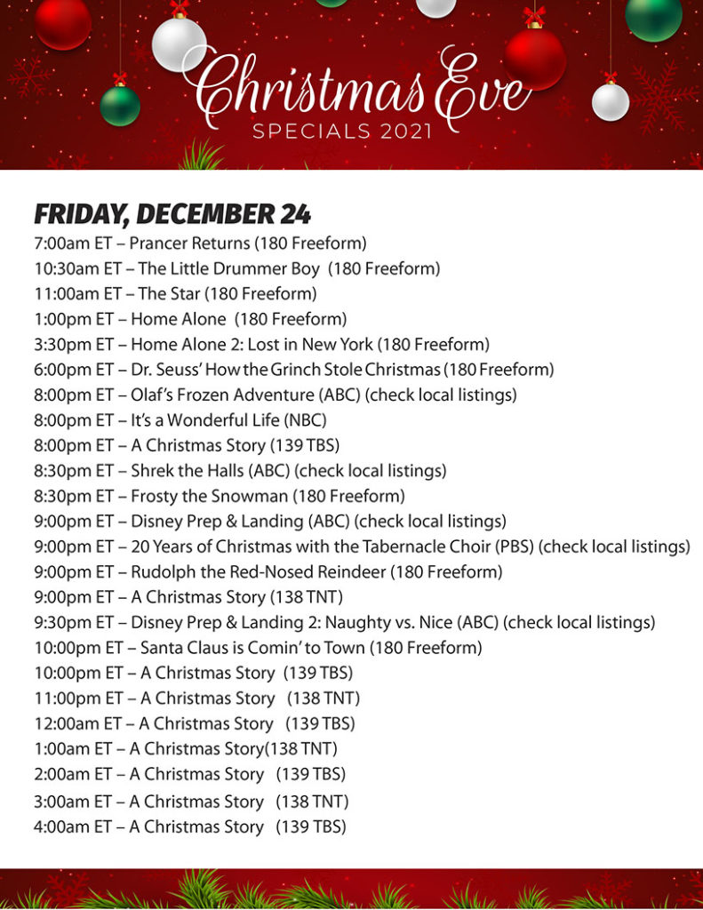 Christmas Eve TV Schedule 2021
