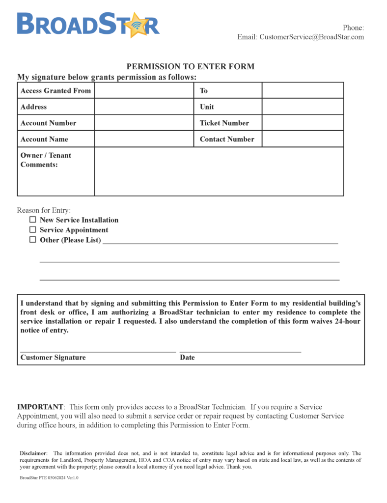 BroadStar PTE Form 2026